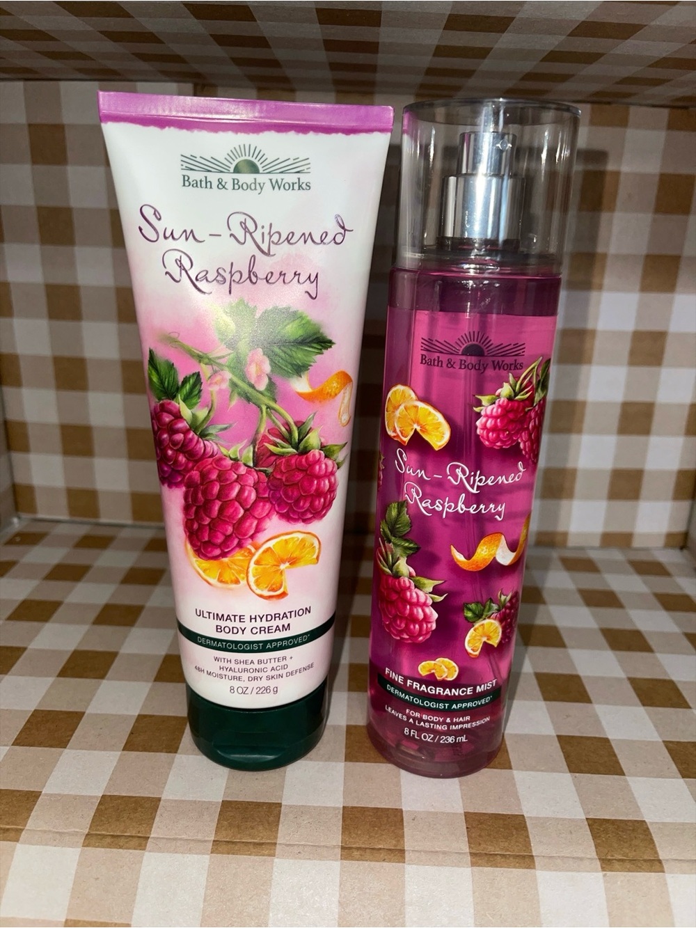 BATH & BODY WORKS SUN RIPENED RASPBERRY FINE FRAGRANCE MIST & BODY CREAM SET